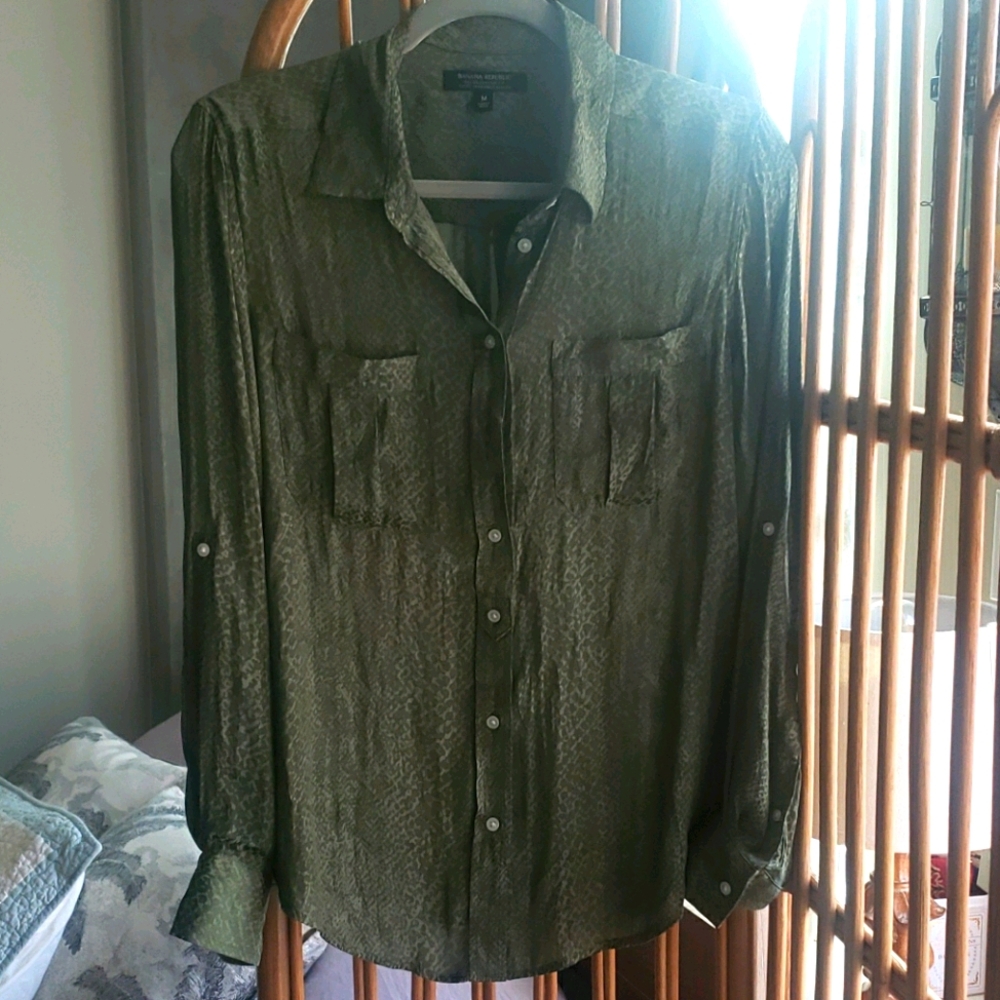 Green snake print silky blouse